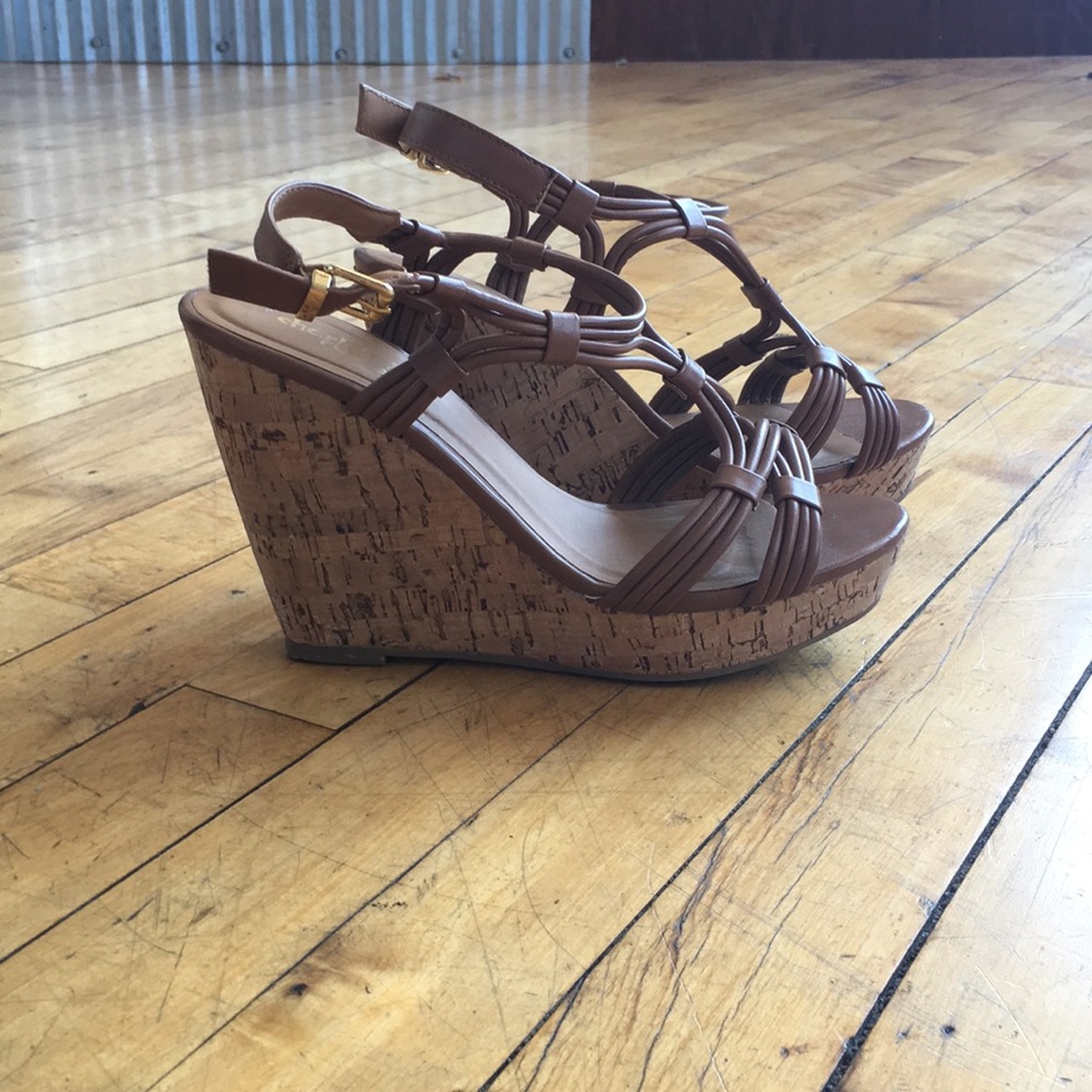 Brown strappy wedges